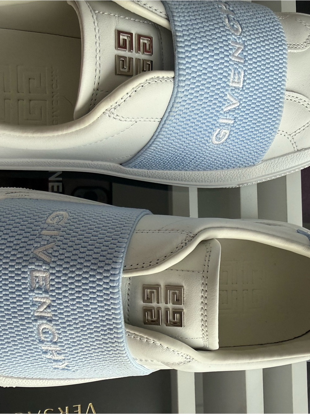 Givenchy White Leather Slip-Ons with Pale Blue Logo Band - Picture 4 of 5